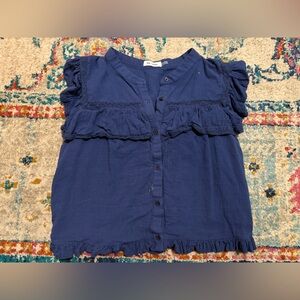 Day + Moon Navy Ruffled Button-Up Blouse
